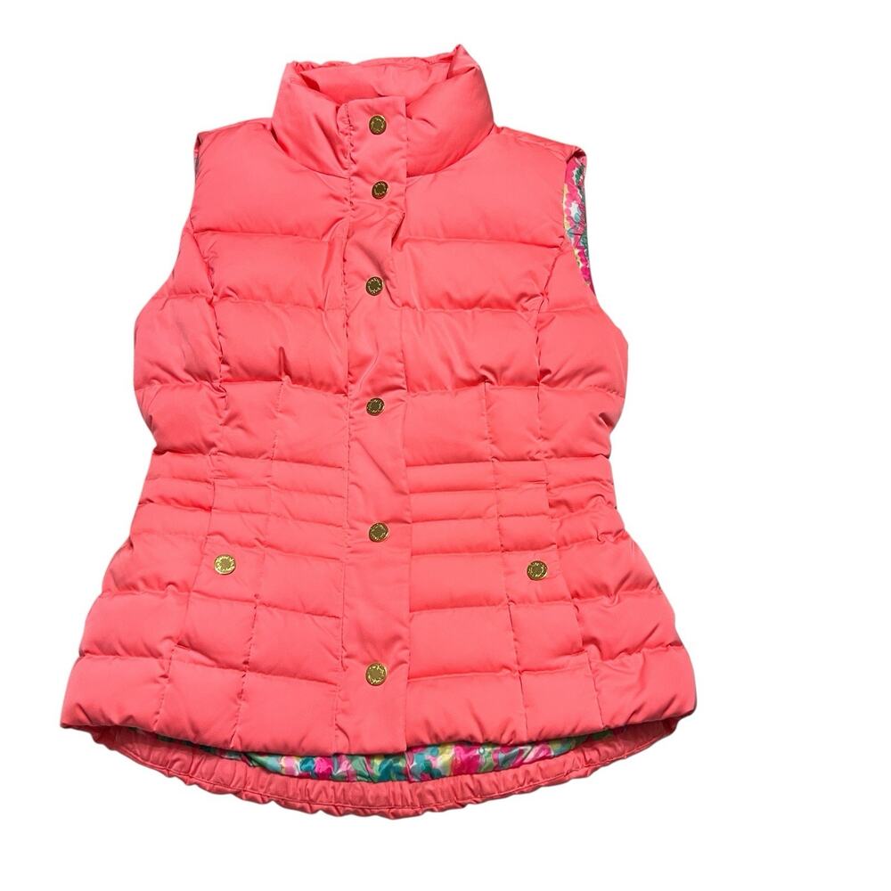 Lilly Pulitzer Women Isabelle Puffer Down Vest Pink Floral Lining XS
